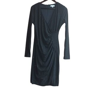Calvin Klein Black Plunge Neck Long Sleeve Sheath Dress